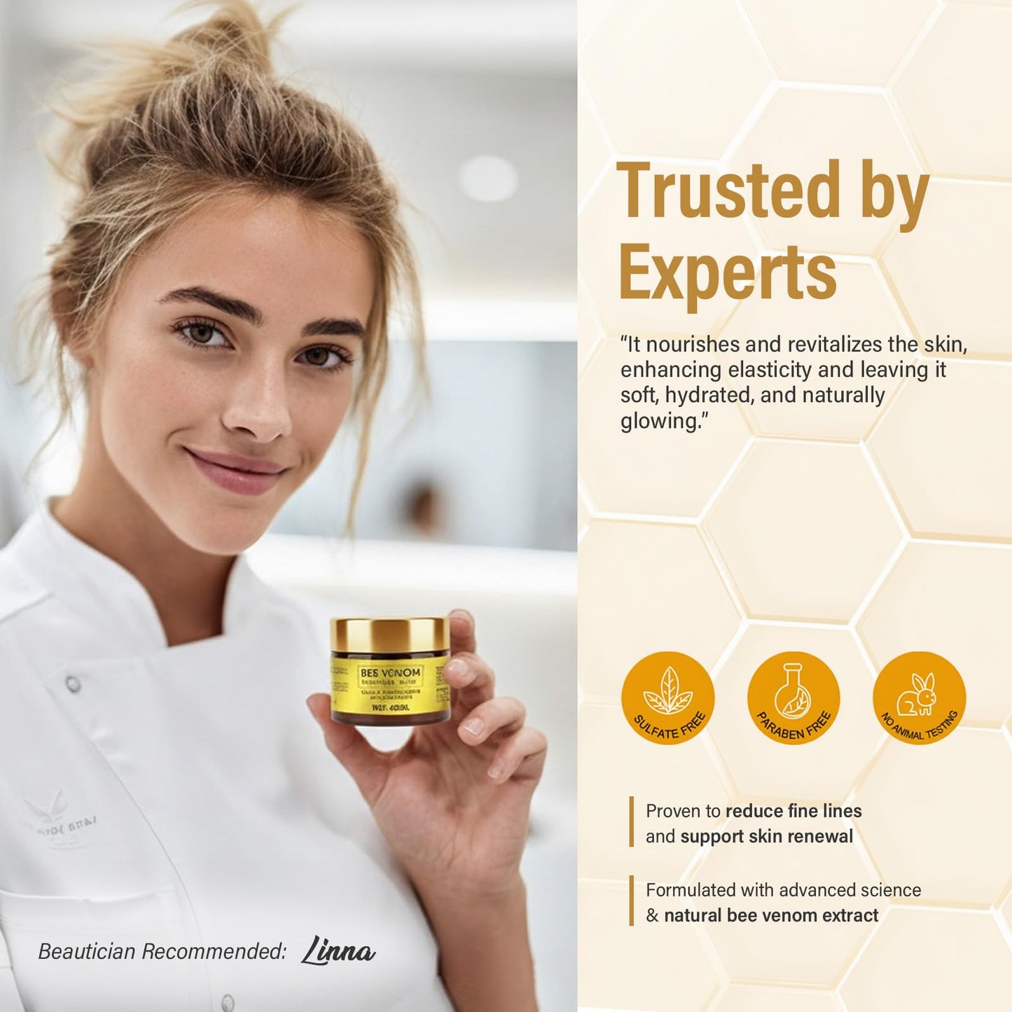 Bee Venom Skin Treatment Cream, Natural Face Lifting and Firming, Reduces Skin Blemishes, Gentle and Non-Irritating for All Skin Types,60ml