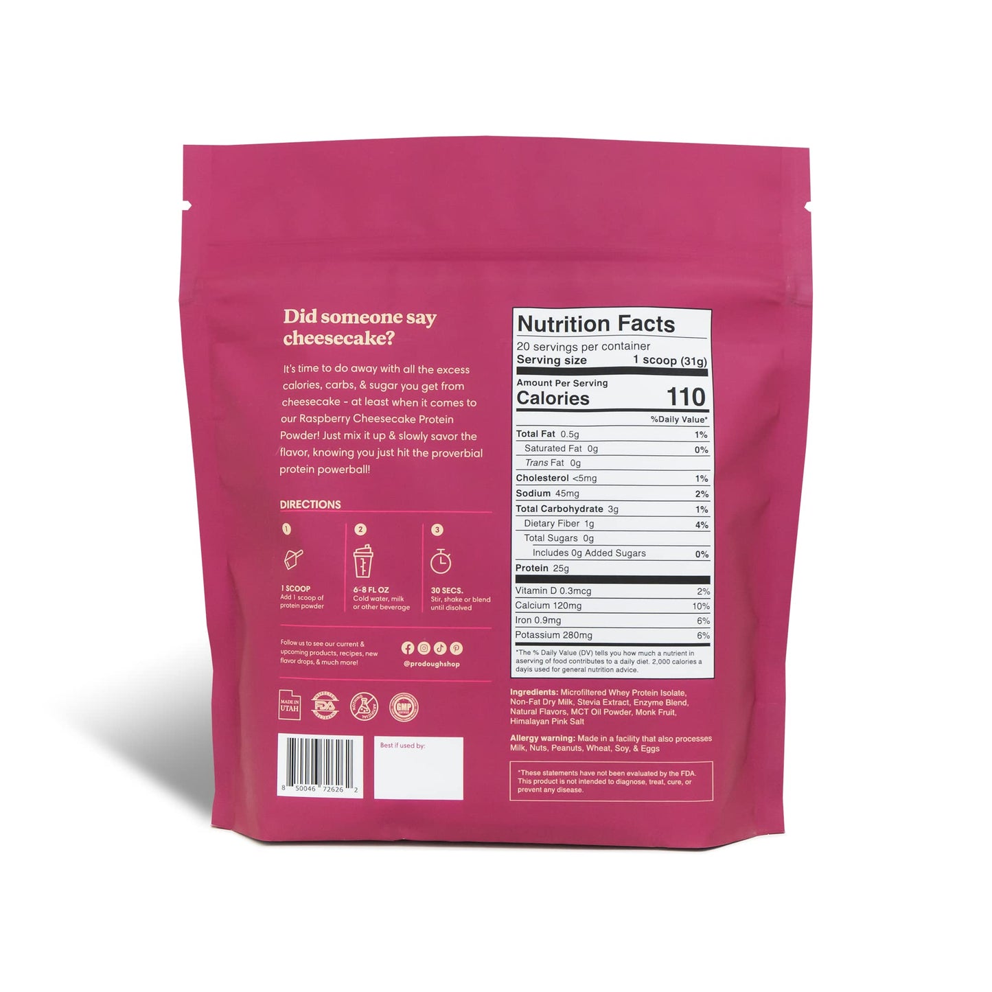 ProDough Gourmet Whey Isolate Hydrolized Protein Powder for Shake Mix- Easy Digest Enzyme Blend, 25g Protein per Serving, Natural Ingredients, Gluten Free, Keto Friendly (Rasberry Cheesecake)
