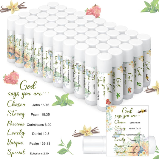 50 Pcs Christian Lip Balm Bulk Religious Bible Verses Lip Balm Scripture Christian Gifts for Women Faith Church Party Favor Inspirational Gift for Sunday School Summer Employee Coworker (Fresh)