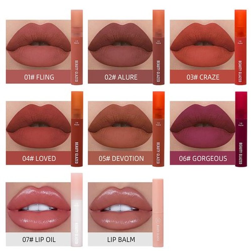 EnMart 8 Pcs Matte Liquid Lipstick Set, Beauty Glazed Lip Gloss, Lip Balm Makeup Kit, Long-Lasting Lip Oil, Waterproof Lipstick, Nude Lip Satin Tint Lip Cosmetics Sets for Women, Liquid Matte Lipstick