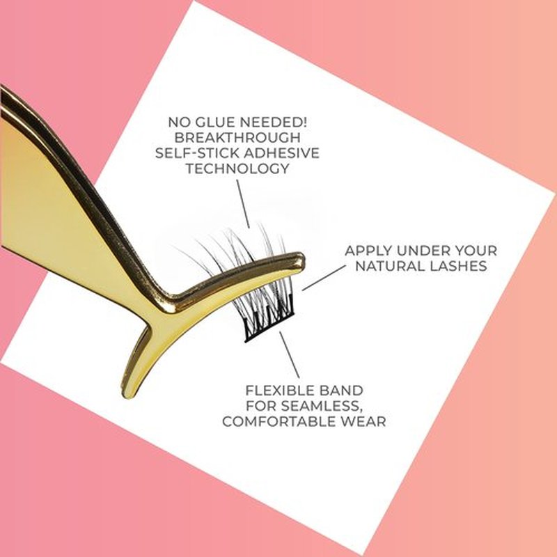 imPRESS Falsies Self Adhesive Eyelashes Eyelash Clusters Kit, 12mm-14mm Glam Volume Lashes, Black, No Glue Needed, Invisible Band, 24 Hours | 20 Clusters & Ergonomic Non-Stick Applicator - Spiky