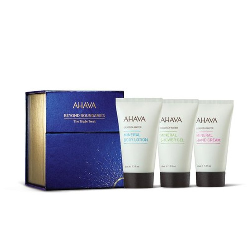 AHAVA The Triple Treat Gift Set - Includes Mineral Body Lotion, Mineral Hand Cream, Mineral Shower Gel 3 x 1.3 Fl.Oz & Crystal Osmoter X6 Sample