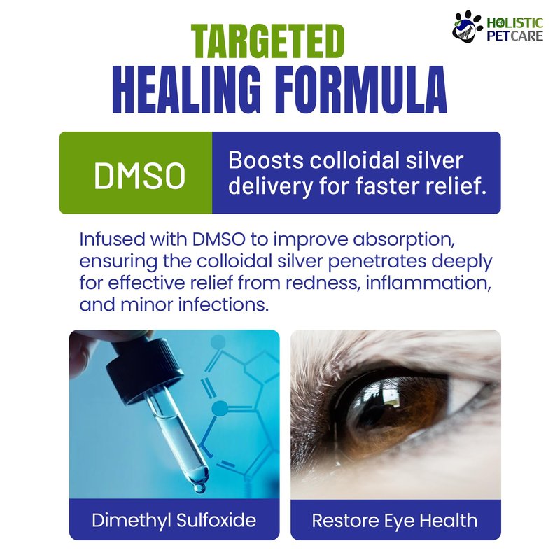 Holistic Pet Care Eye Ulcer Drops – Colloidal Silver with DMSO for Prompt Absorption, for Dogs & Cats Eye Infections, Irritations, Ulcer & Cataract – Great Natural Care Solution for Pet Wellness (4oz)