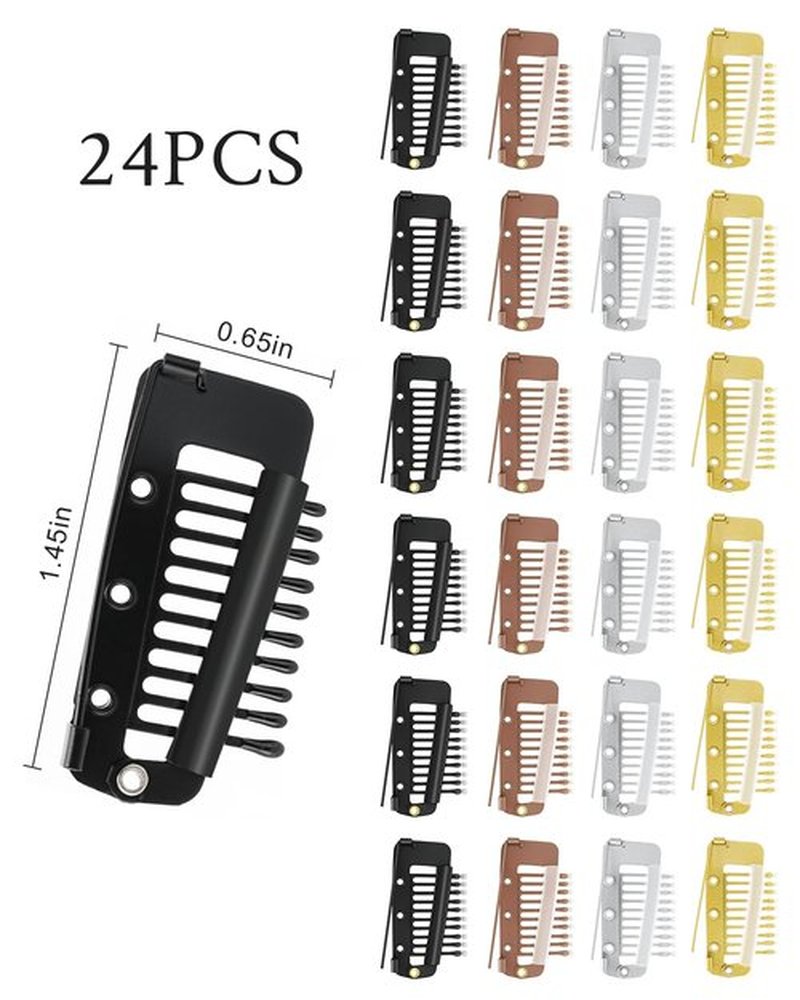 24pcs Chunni Clips with Safety Pins, Snap-comb Hair Clips for Dupatta Turban Scarf Wedding Veil Wig Piece, Clip for Securing the Headscarf