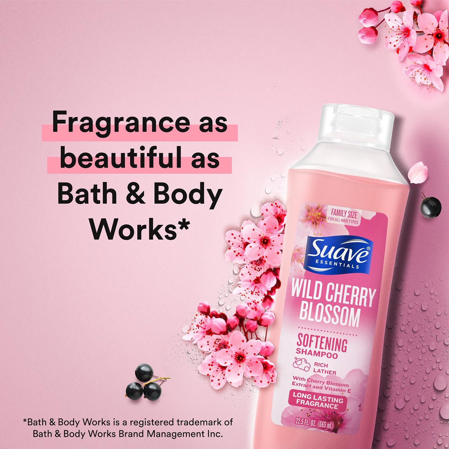 Suave Shampoo, Wild Cherry Blossom 6-Pack – Fragrant, Softening Formula with Vitamin E, 22.5 Oz Ea