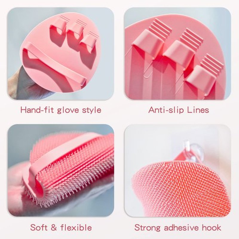 Manmihealth Silicone Hair Scalp Massager & Soft Bath Glove Set 2 PCS, Extra-Large Shampoo Scalp Brush with Body & Face Scrubber for All Hair Skin Types with a Free Silicone Strap&Hook Style 1(Pink*2)