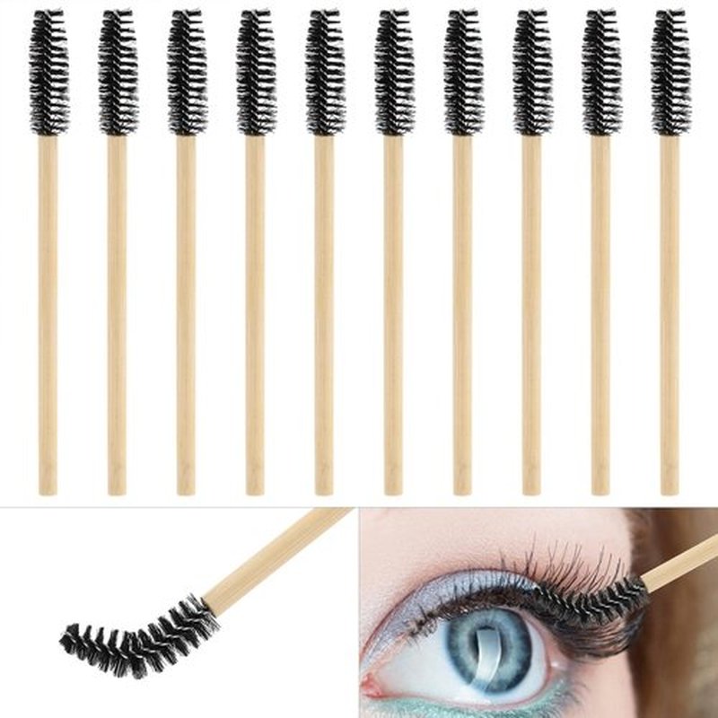 100pcs Disposable Bamboo Mascara Wand and Lip Brush, Eyelash Brushes Eyebrow Extension Lipstick Applicators Makeup Brush Tool Kits（Black）