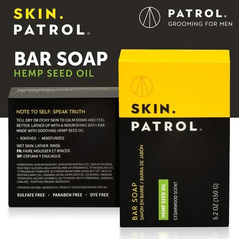 Skin Patrol Activated Soap Bar - Sulfate-Free, Paraben-Free (Hemp Seed Oil, 5.2 Ounce / 150g)