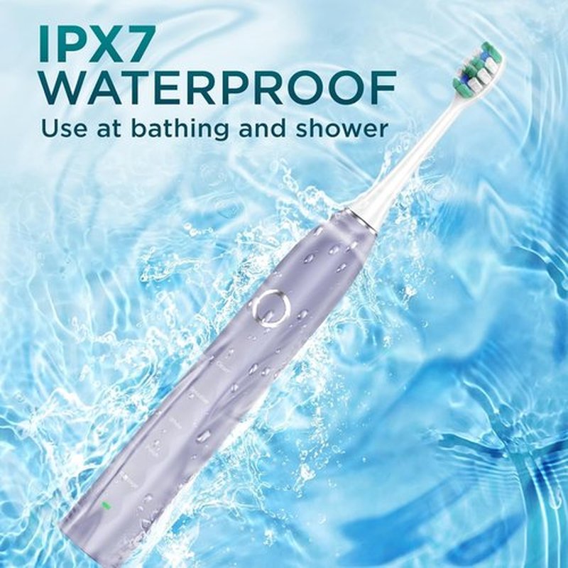 Fronix Electric Toothbrush for Adults with 8 Brush Heads, Sonic Toothbrush Rechargeable with a Holder & Travel Case, 2.5 Hours Charge for 120 Days Use - Light Purple