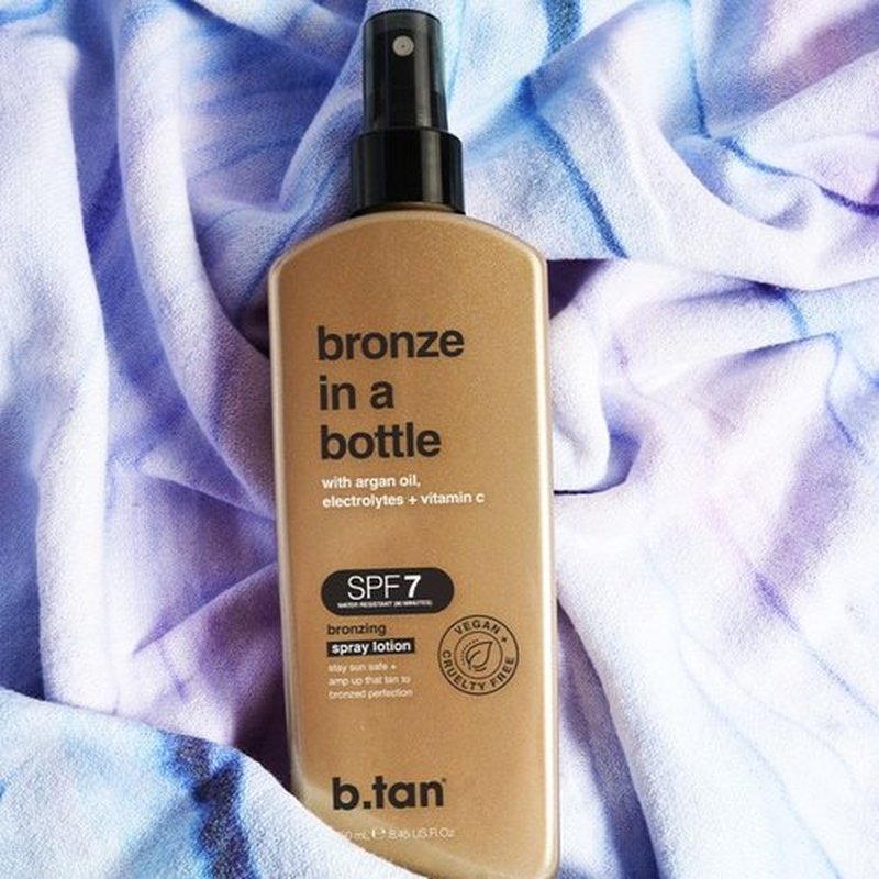 b.tan SPF 7 Sun Tanning Lotion Spray | Bronze In a Bottle - Outdoor Bronzing Spray Lotion, Packed with Argan Oil, Electrolytes, & Vitamin C, Vegan Friendly, Austrailian Brand, 8.45 Fl Oz
