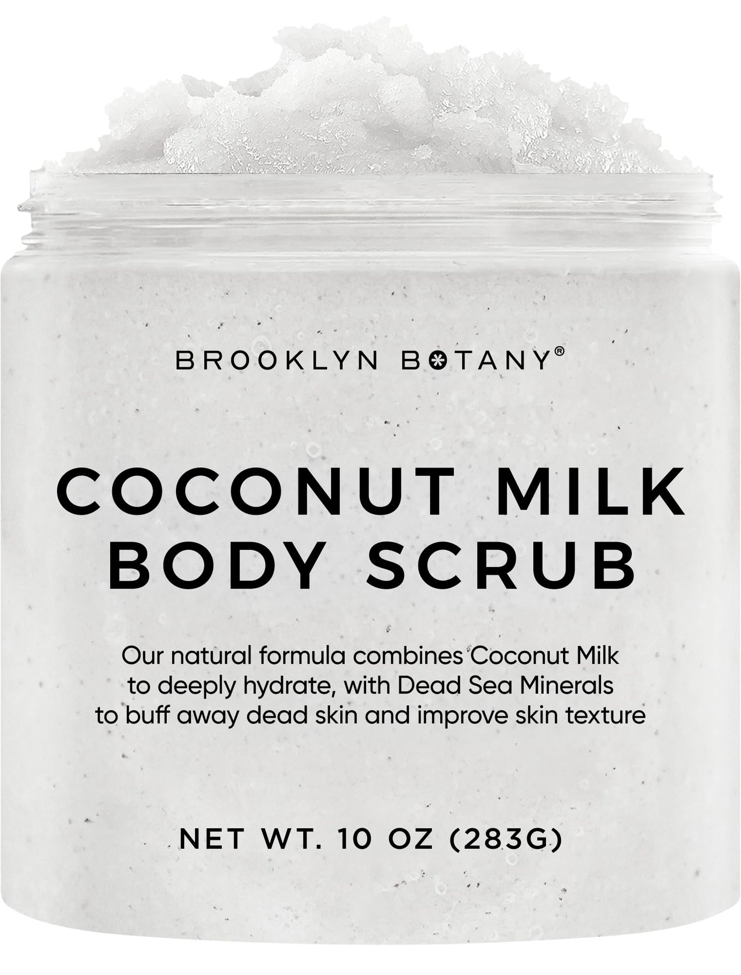 Brooklyn Botany Coconut Milk Body Scrub - Moisturizing and Exfoliating Body, Face, Hand, Foot Scrub - Fights Stretch Marks, Fine Lines, Wrinkles - Great Gifts for Women & Men - 10 oz