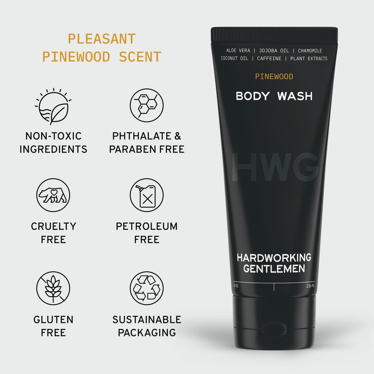 Hardworking Gentlemen - Natural Body Wash - Soothing Pinewood Scent - Organic Ingredients for Clean, Moisturizing & Nourishing Body Shampoo