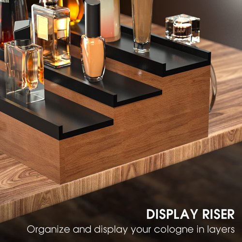Sephyroth Wooden Cologne Organizer for Men 3 Tier of Elevated Cologne Display Shelf with Drawer Storage Perfume Organization and Storage Display Risers,Great Gift for Man(Walnut Black)