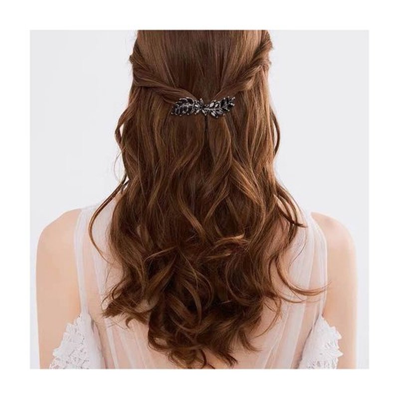 EVER FAITH Women's Marquise-Shaped CZ Hair Barrettes Hair Clips, Flower Leaf Cluster Hair Styling Tools Accessories for Prom Black Silver-Tone