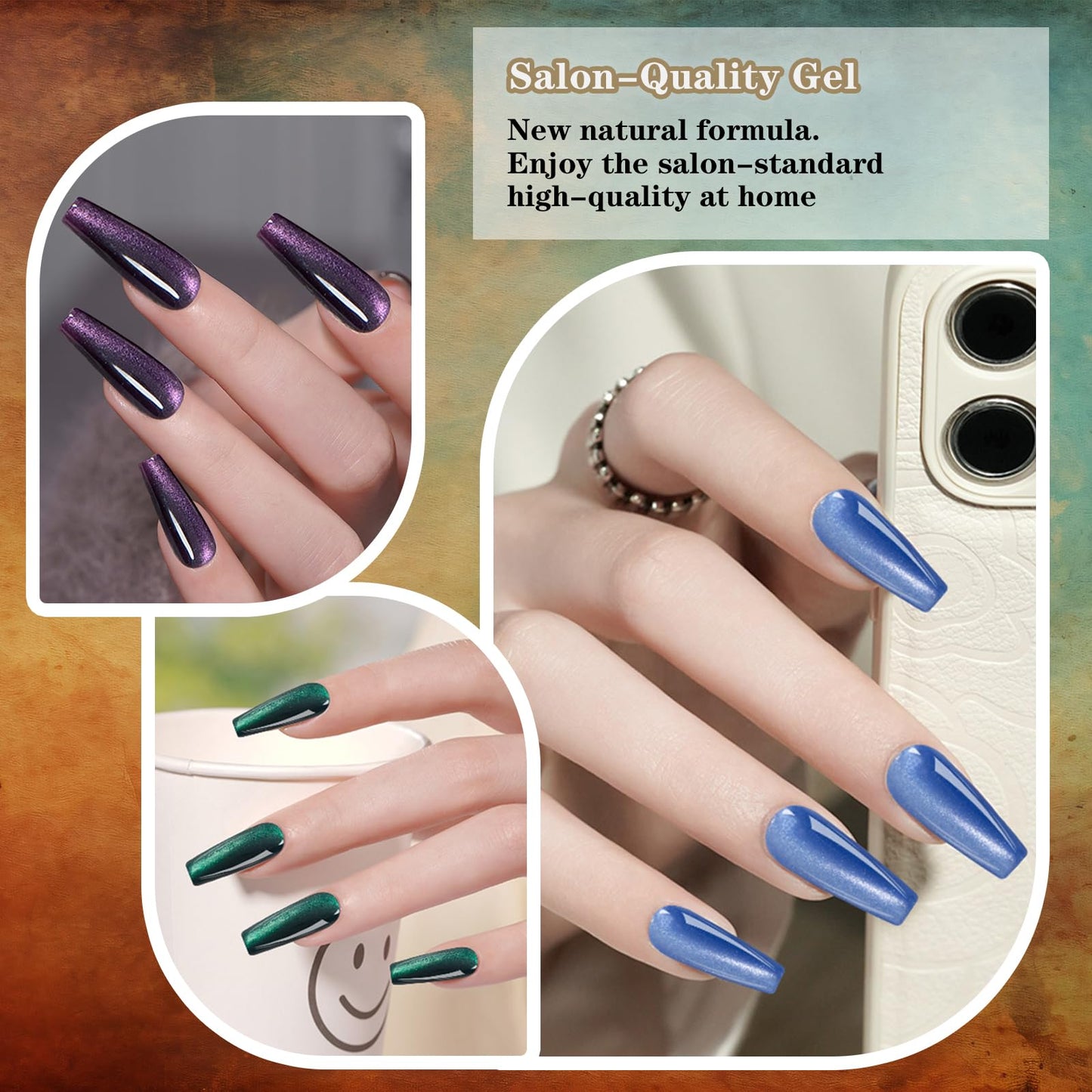 ADHERE Cat Eye Gel Nail Polish Set with Magnet for Holographic Cat Eye,12ML 6 Colors Gel Polish Soak Off UV LED Nail Lamp Nail Art Manicure Salon Valentine's Day Gift for Women ﻿