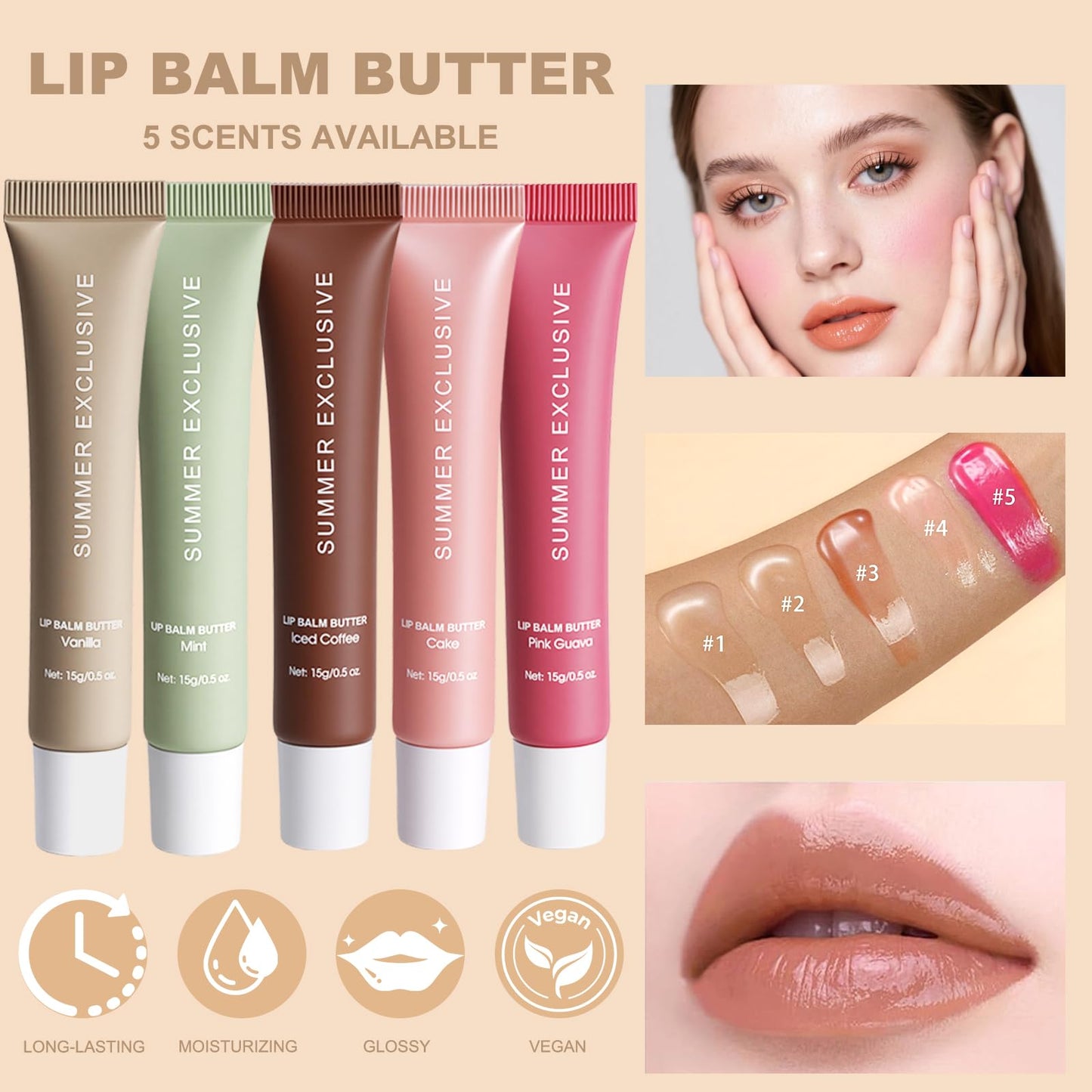 2 Color Summer Exclusive Lip Balm Butter,Tinted Lip Balm,Nourishing Lip Gloss with Natural Ingredients for Women and Girls,Soothes & Softens Dry Lips,Lip Care Gift Set for Birthday Christmas.
