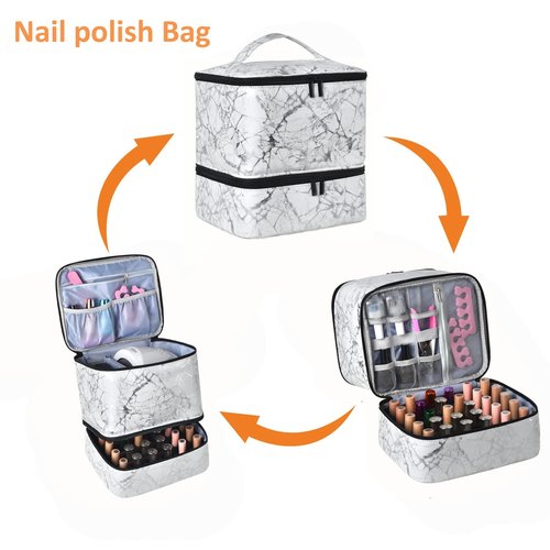 Quoyiyo Nail Polish Organizer Bag Nail Polish Organizer Bag,Double-Layer Nail Polish Storage and Nail Dryer Case,Holds 30 Bottles, Double Layer Nail Polish Storage Bag for Nail Kit (15 ml)