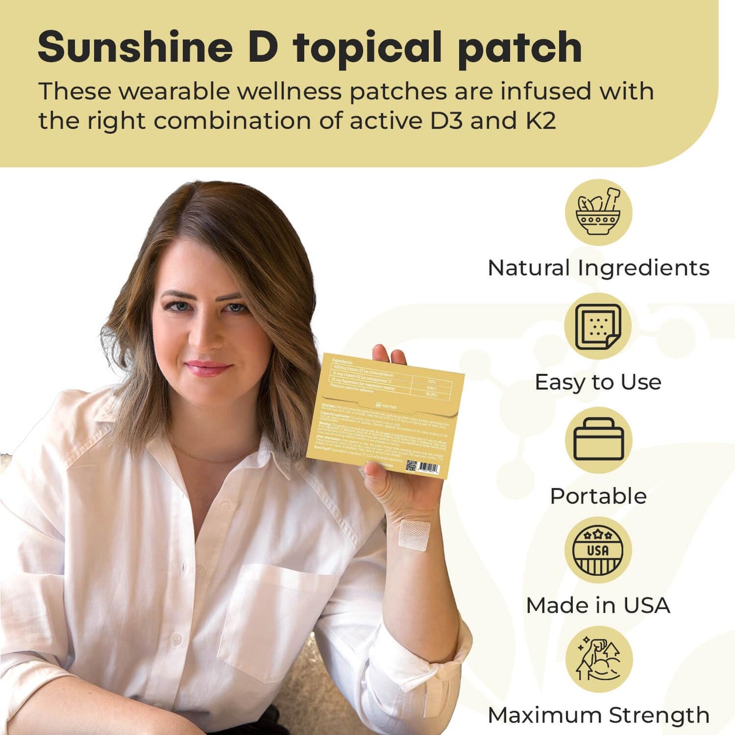 NUTRI-PATCH Sunshine D Topical Patch, Infused with D3, K2, Magnesium, 30 Count