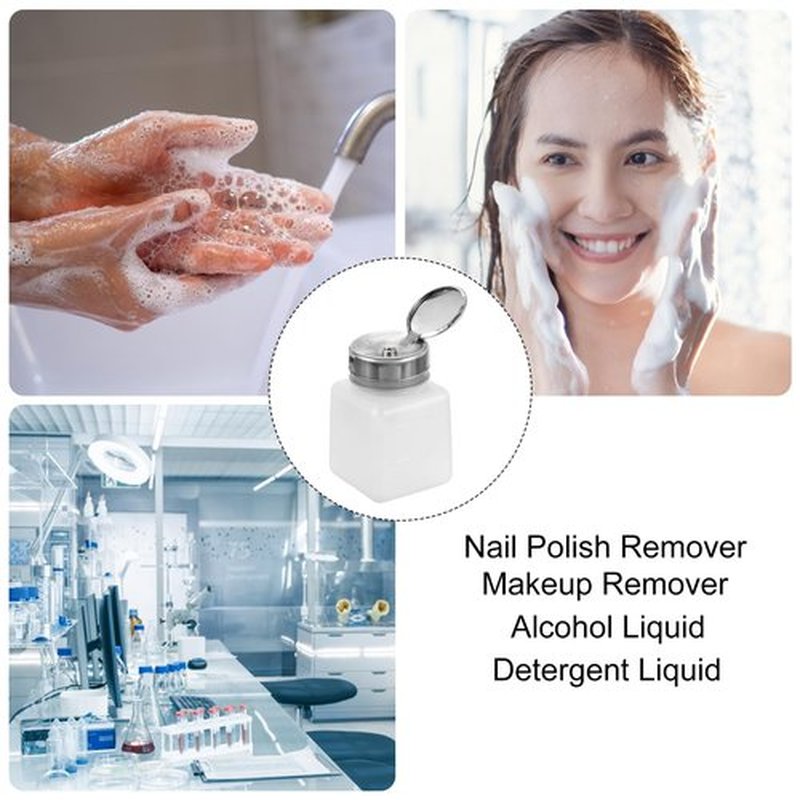 HARFINGTON 2pcs Solvent Alcohol Dispenser 120ml(4oz) Nail Polish Remover Push Down Liquid Dispenser Pump Bottle with Stainless Steel Press Head for Acetone Cleanser Polish Remover, White
