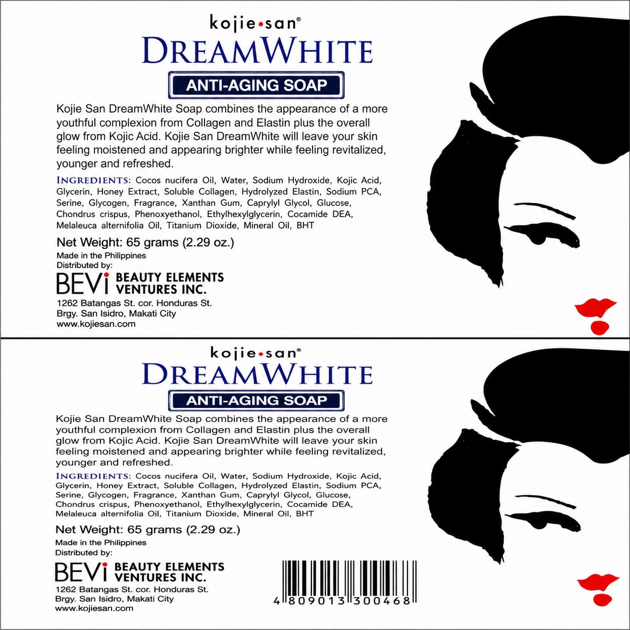 Skin Science Original Kojie San Dream White Soap-65g,2 Bars Per Pack - Guaranteed Authentic,2.29 Ounce (Pack of 2)