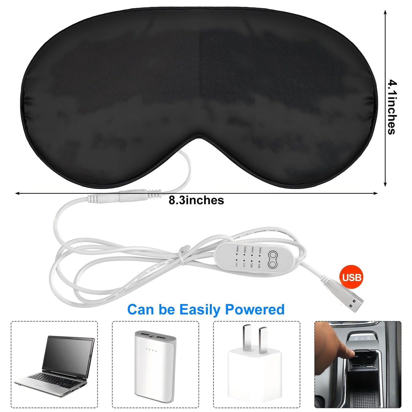2 Pieces Silk Heated Eye Mask for Dry Eyes USB Steam Warm Compress for Puffy Eyes Adjustable Temp Sleep Eye Mask for Dry Eye, Chalazion, Blepharitis, Stye (Black, Green)