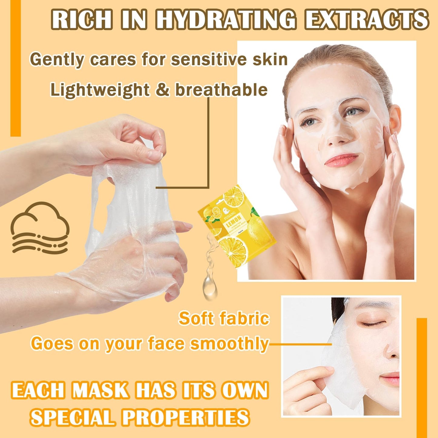 Fusang 20 Pcs Facial Sheet Mask,Hydrating Face Masks Skincare Gift Set,Moisturizing Soothing Facial Masks,Easy to Use & Nourishing Face Mask Skin Care Set