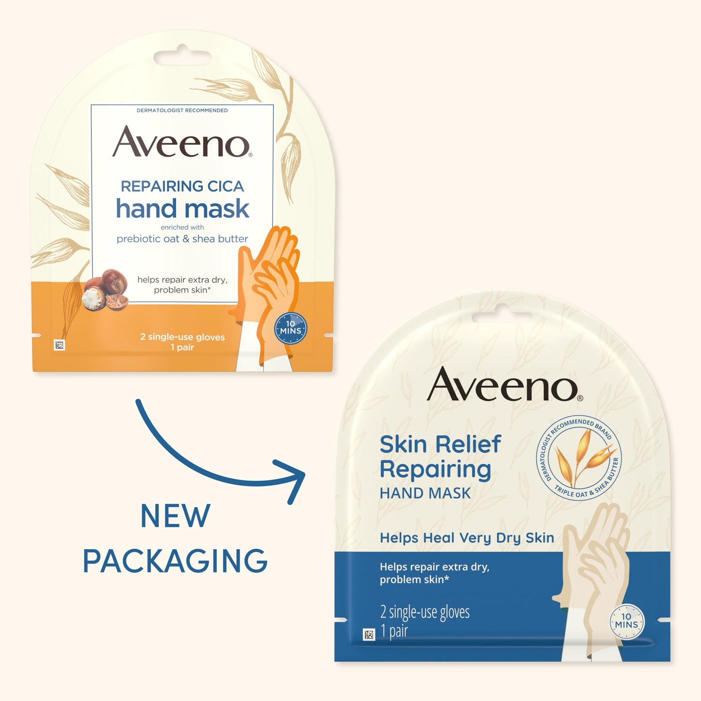 Aveeno SkinRelief Repairing Hand Mask, Moisturizing Gloves with Triple Oat & Shea Butter for Very DrySkin, Hand Care for SensitiveSkin, Fragrance-Free, 1 Pair of Single-Use Gloves (Pack of 4)