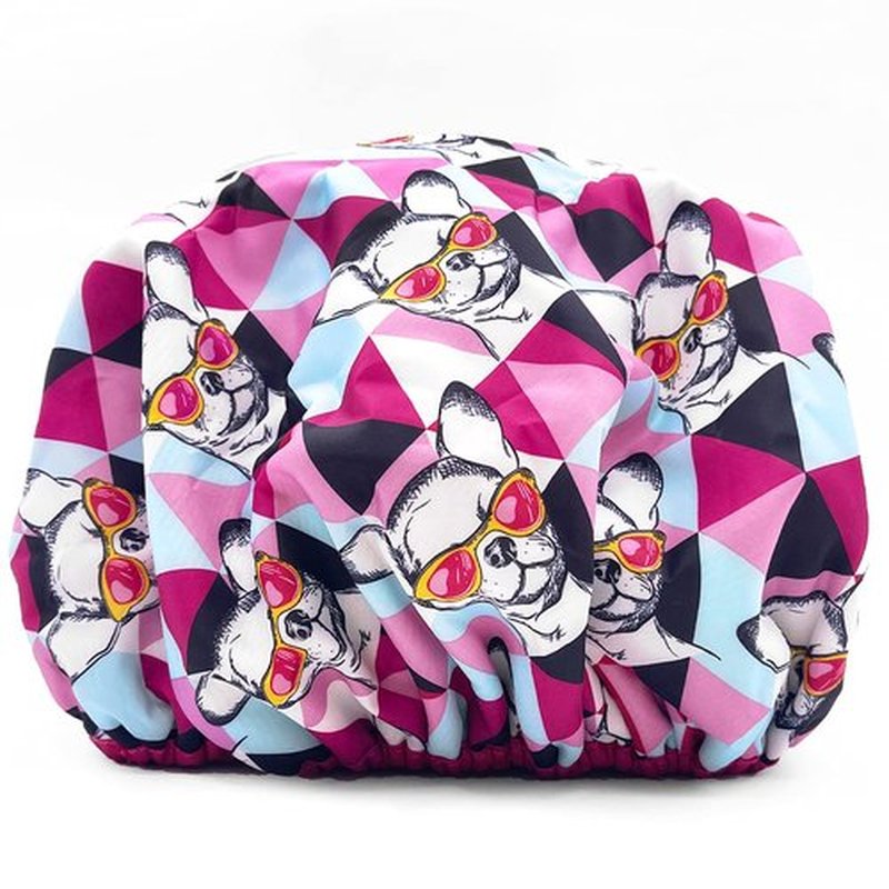 Reusable Nylon Shower Cap & Bath Cap, Reversible Oversized Waterproof Shower Caps Large Designed for all Hair Lengths w Terry Lining & Elastic Band Stretch Hem Hair Hat - Socialite Ay Chihuahua
