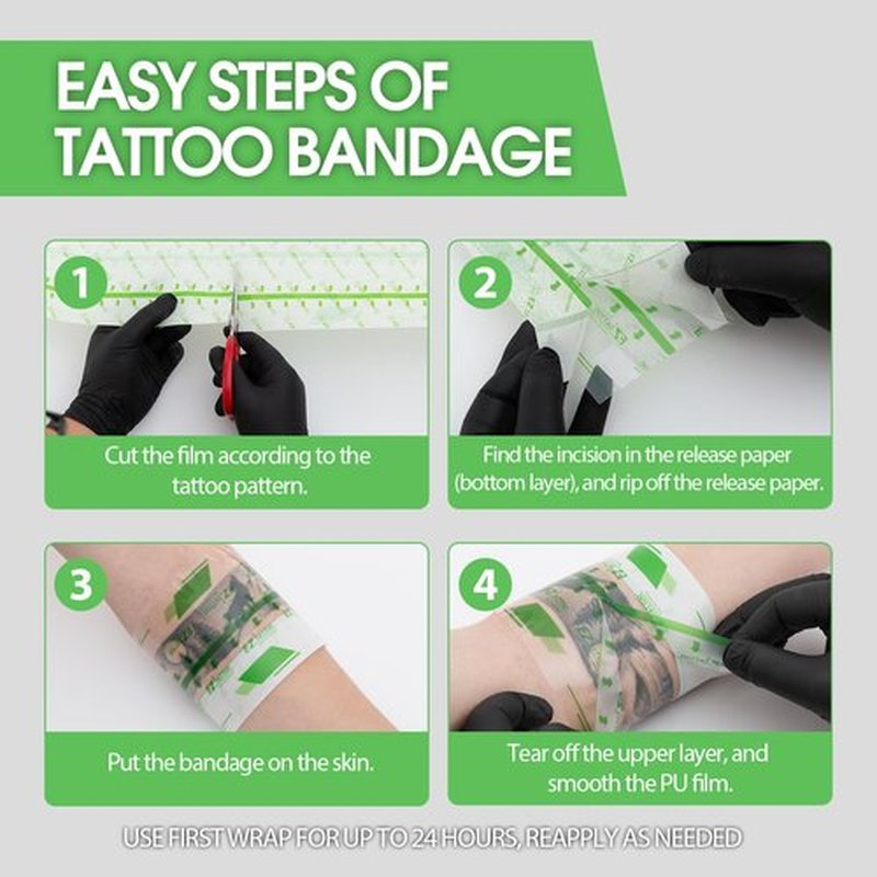 EZ Derm Defender Roll, Tattoo Aftercare Waterproof Bandage 4 inch X 10.9 Yard, Transparent Film Dressing Second Skin Healing Wrap Cover, Derm Shield Skin Protection Aftercare Tape