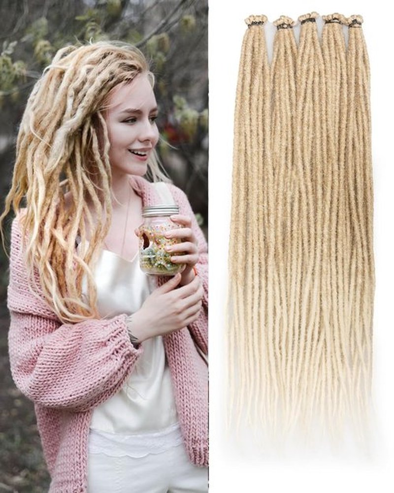 24 Inch Single Ended Dreadlock Extension for Women-(0.6 cm Width, 50 Strands,Ombre Blonde to Off-white),Faux Locs Crochet Hair,Soft Synthetic Loc Extensions(24"-5 Packs,T27/613#)