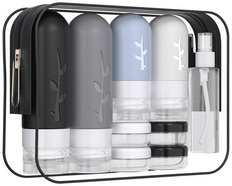 Vinofes 16 Pack Travel Size Toiletries Kits - Leak Proof TSA Approved Travel Bottles for Toiletries Essential - BPA Free Travel Containers for Shampoo, Conditioner, Lotion (16Pcs/Black)