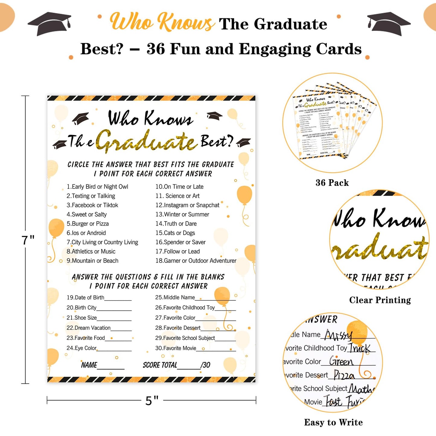 FaCraft 36PCS Who Knows Graduate Best Game Cards Class of 2026 Party Games Activities for High School Senior College School Graduation Party Favor Supplies Grad Game Graduation Decorations 2026