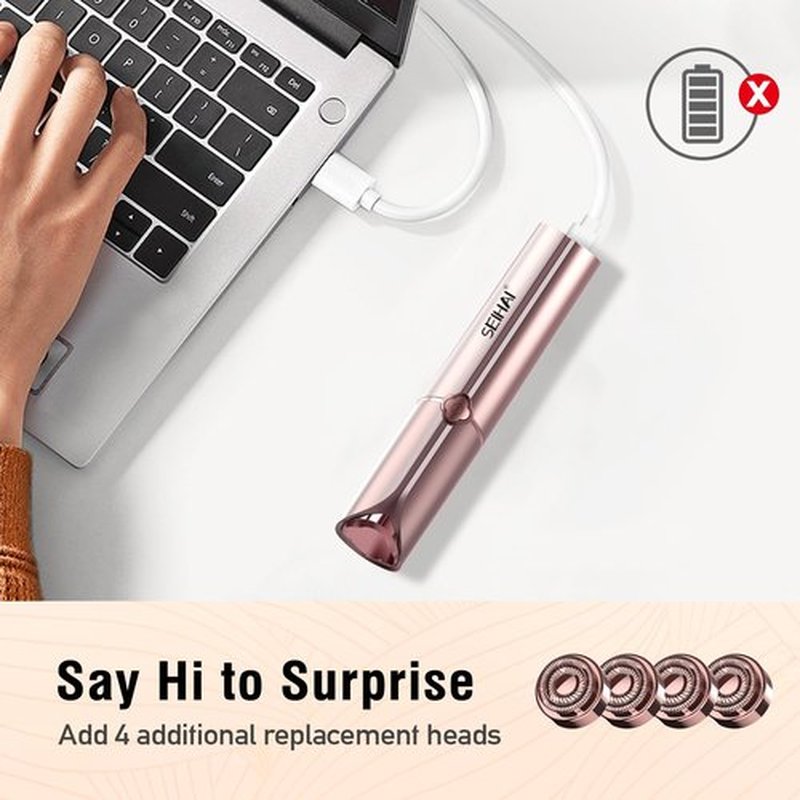 Facial Hair Removal for Women(Luxury), Hair Removal Device, SEIHAI Rechargeable Hair Remover/face shavers, Facial Hair Remover for Upper Lip, Chin, Included 4 x Replacement Heads