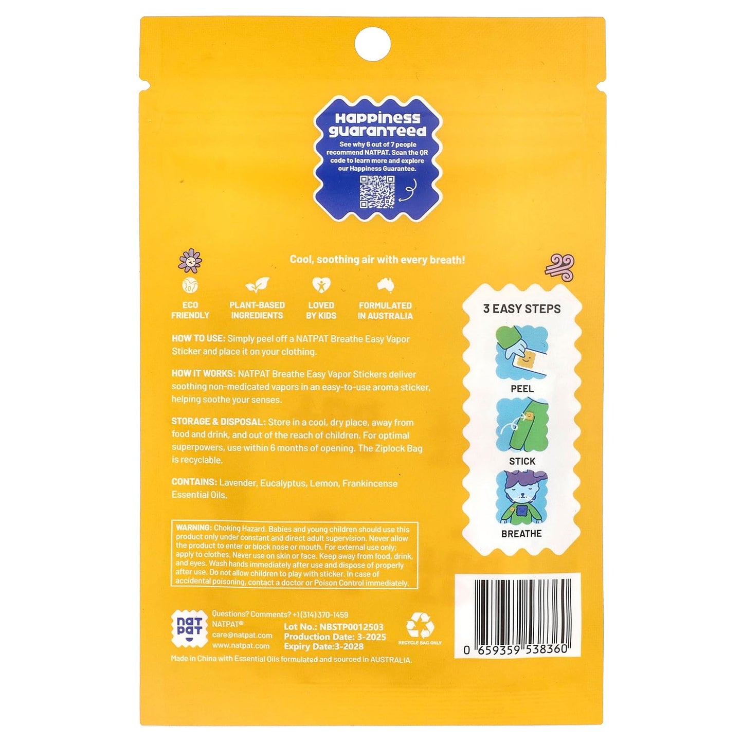NATPAT Breathe Easy Stickers - Stuffy Patch for Kids and Adults - All-Natural Cold and Allergy Relief for Congestion, Chemical and Drug Free - BuzzPatch Natural Patch (24 Pack)