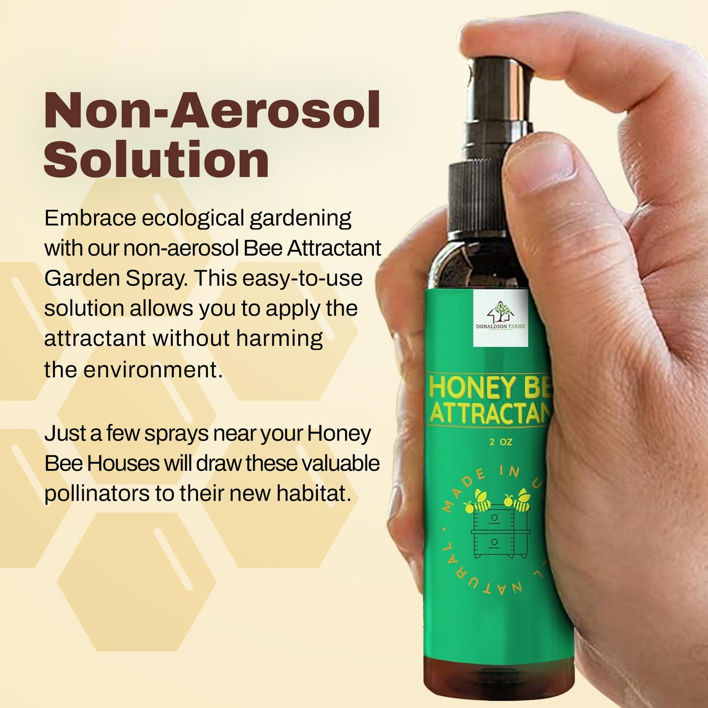 Donaldson Farms - Honey Bee Attractant Spray - Bee Hive Lure for Gardens, Beehives, Flowers & Fruit Trees with Natural Lemongrass Oil Formula, Easy to Use for Beekeepers & Pollinator Support - 2 oz