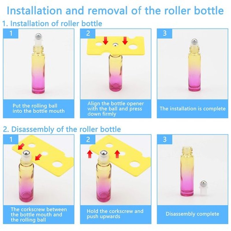 Newzoll 8 Pcs 10 ml (1/3 oz) Glass Roll on Bottles Yellow Rose Gradient Roller Bottles Vials Container for Essential Oils Perfume Lip Balms