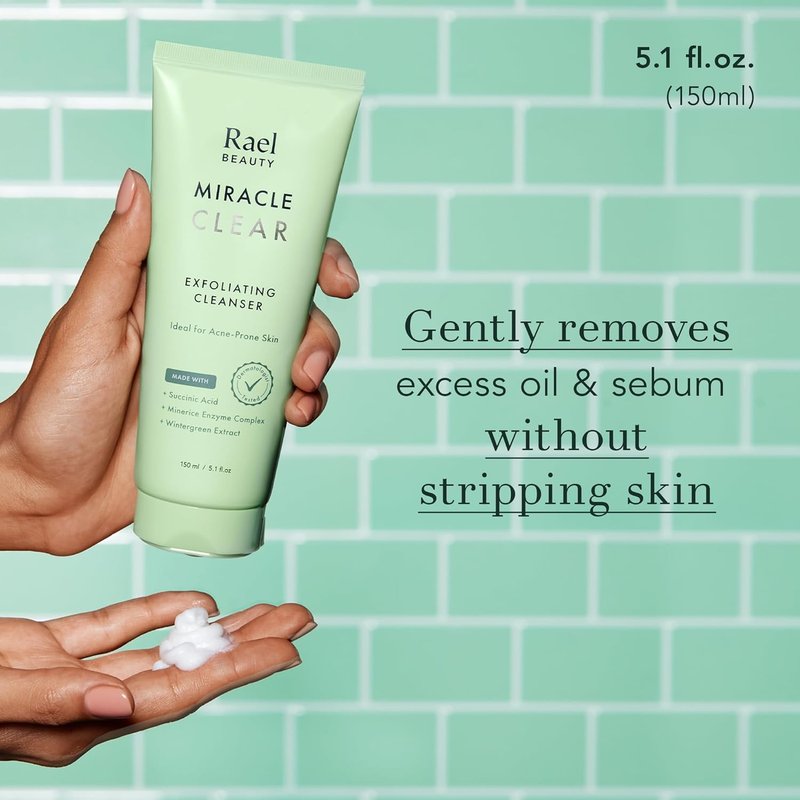 Rael Miracle Bundle | Invisible Spot Covers, Exfoliating Cleanser, Toner & Barrier Cream - 96 Count, 5.1 oz, 1.8 fl. oz