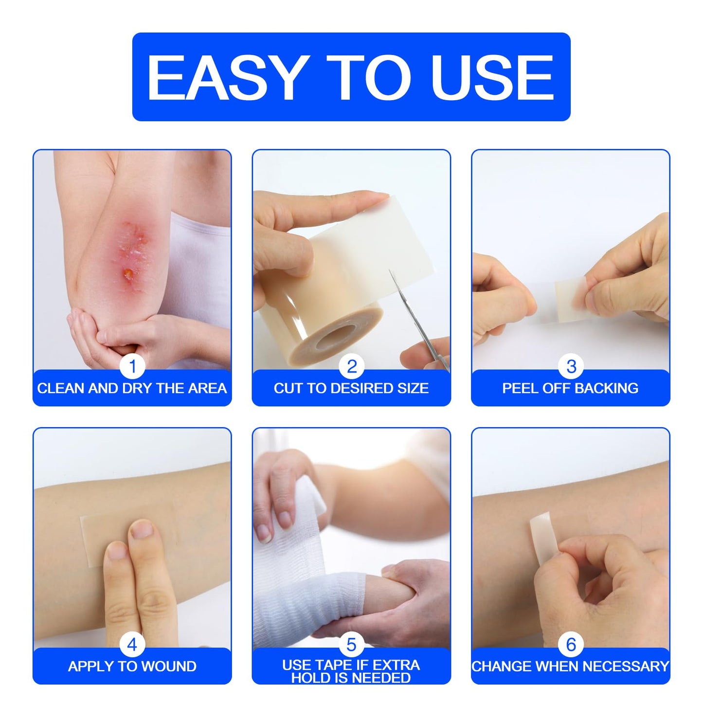 Hydrocolloid Bandages Roll 2" × 19.7' – Hydrocolloid Roll for Wound Care, Hydrocolloid Patch Large, Hydrocolloid Gel Bandages Hydrocolloid Dressing with Self-Adhesive, DIY Size Shape First Aid Kit