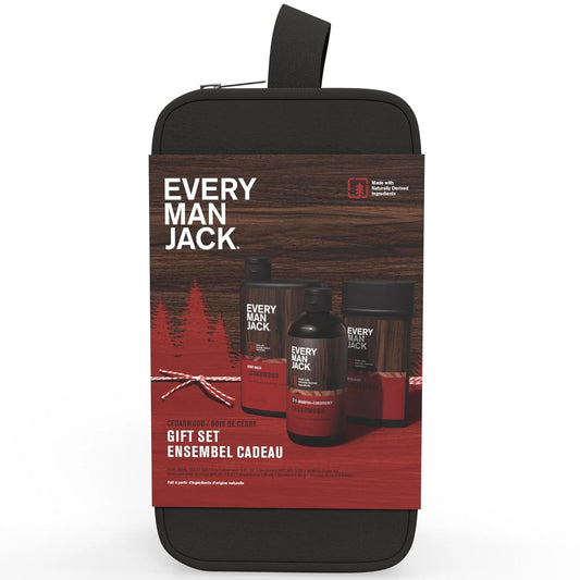 Every Man Jack Cedarwood Holiday Gift Set for Men - Body Wash, Shampoo, Deodorant, and Dopp Kit