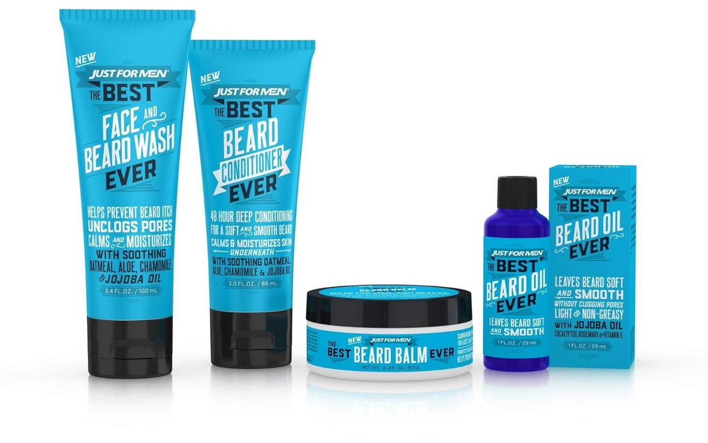 Just For Men The Best Face & Beard Wash Ever, Mosturizes to help prevent beard itching, Acts like Shampoo for the beard, Made with Oatmeal, Aloe, Chamomile, and Jojoba Oil, 3 Fluid Ounce
