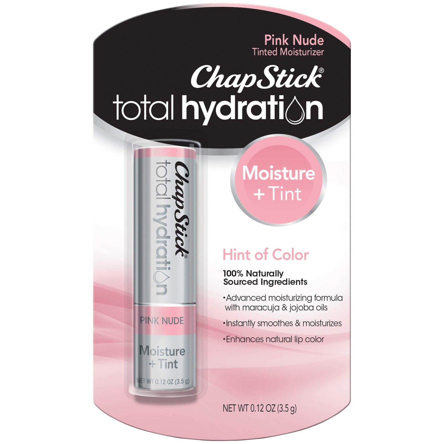 ChapStick Total Hydration Moisture + Tint Pink Nude Tinted Lip Balm Tube, Tinted Moisturizer - 0.12 Oz