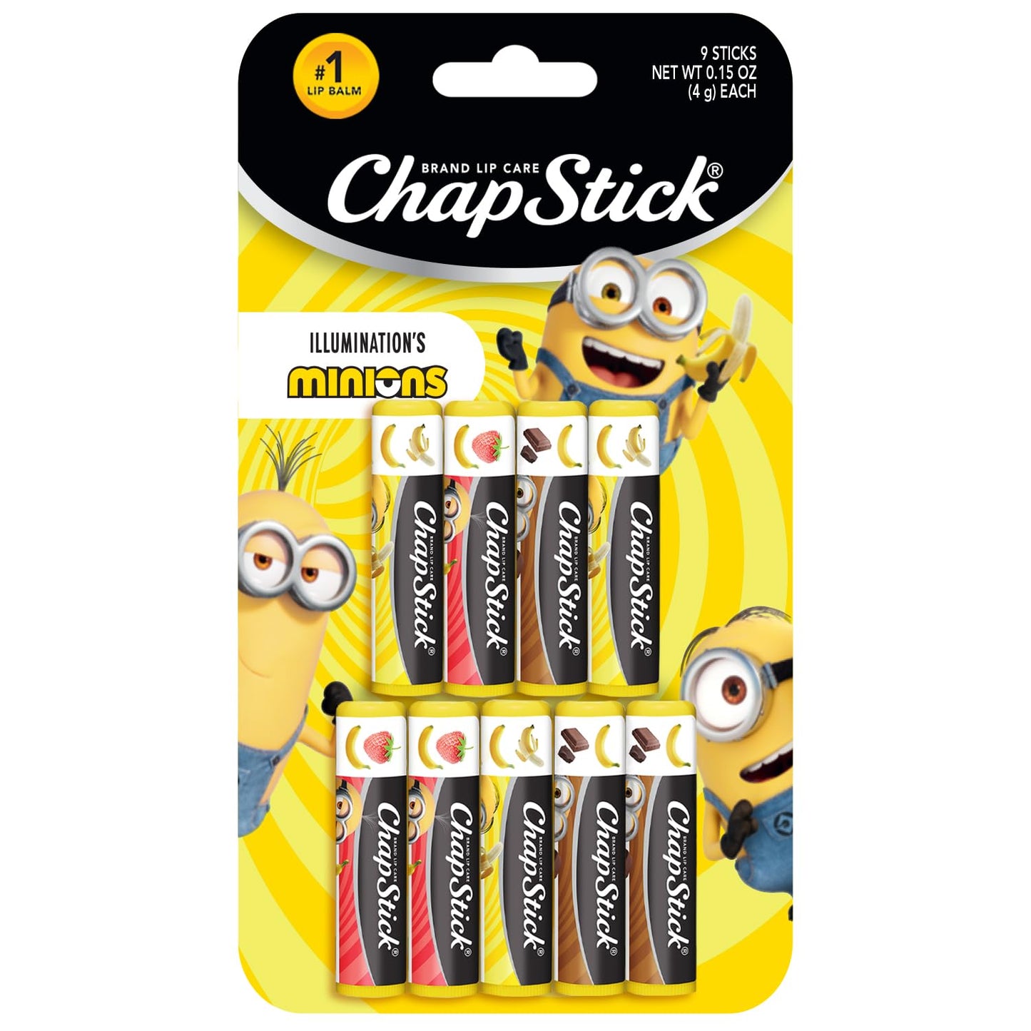 ChapStick Lip Balm, Minions Banana Variety Pack (9 Sticks), Party Favors for Kids, 0.15 Oz Ea