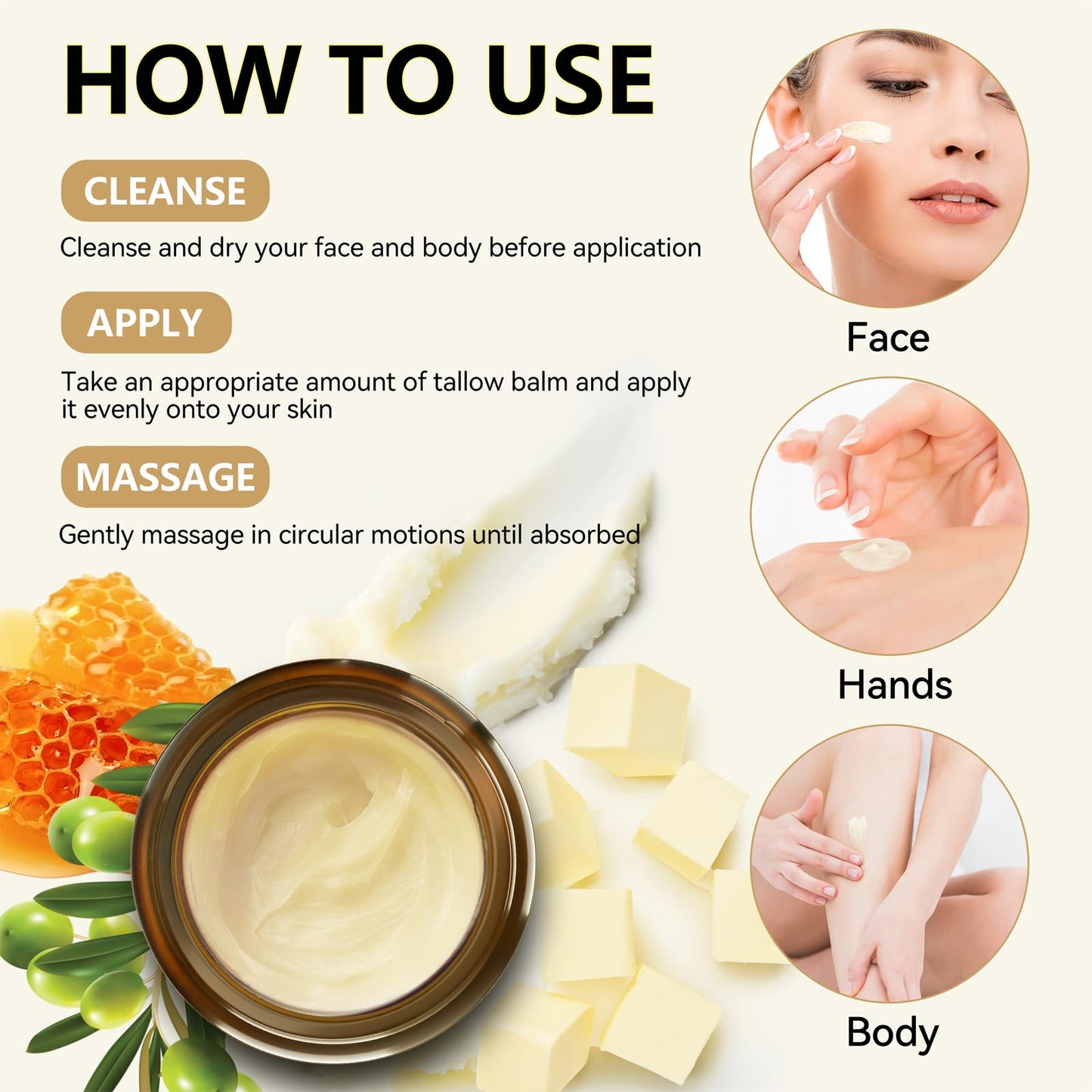 Veakoo Beef Tallow for Skin, 2 Pcs Grass Fed Tallow and Honey Balm, Organic Tallow Face Moisturizer, Natural Moisturizing Cream for Women Men, Body Butter, Nourish and Soothe Dry Skin