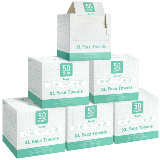 Borje Face Towels XL, Thick Disposable Face Towel 10" x 12", 300 Count (6 Packs of 50), 100% USDA Biobased Facial Towelettes, Ultra Soft Makeup Remover Dry Wipes for Women Cleansing