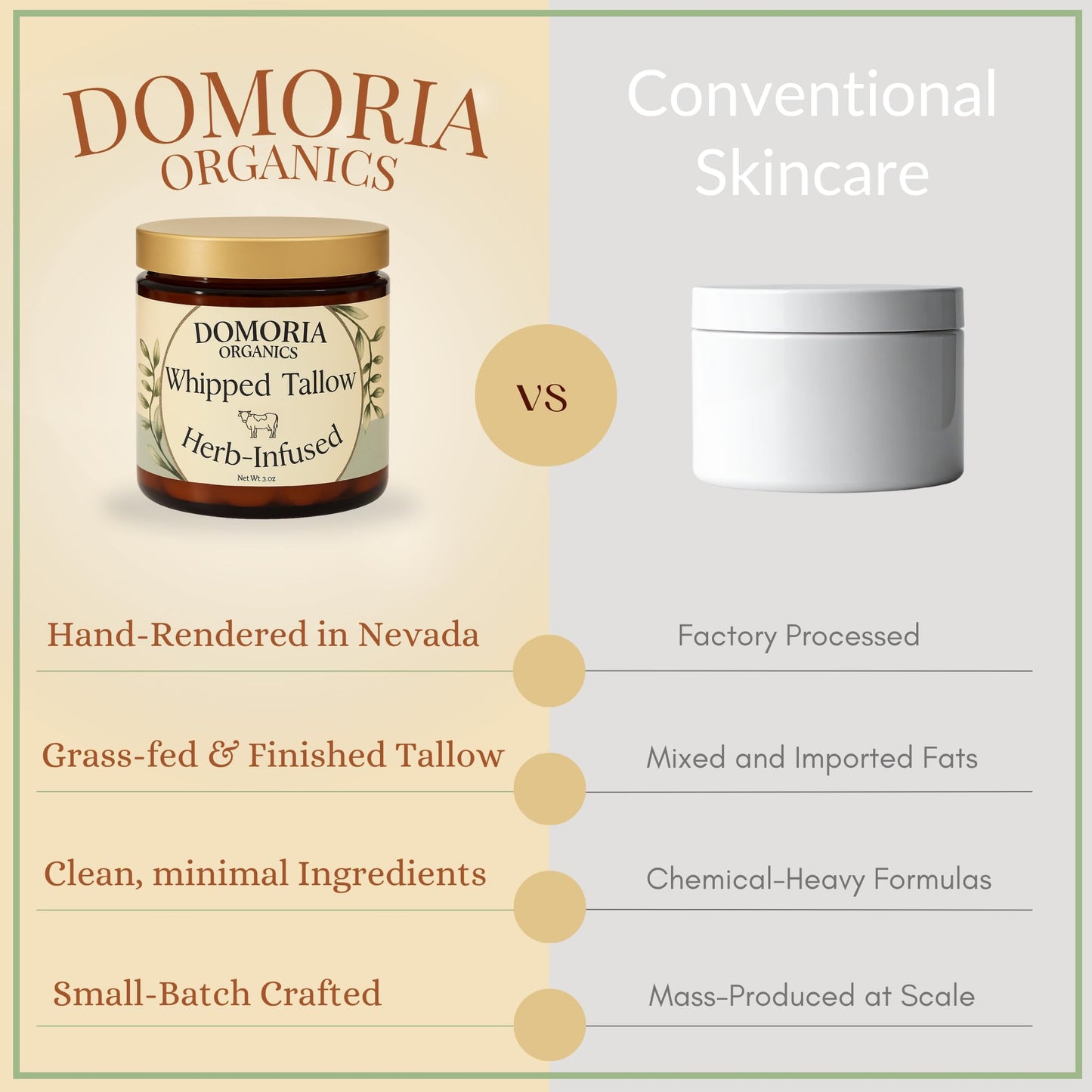 Domoria Organics 100% Grass-Fed Tallow Balm - Herb-Infused Chamomile & Calendula Moisturizer for Men, Women, Baby, Psoriasis, Eczema, Dry Sensitive Skin - Unscented