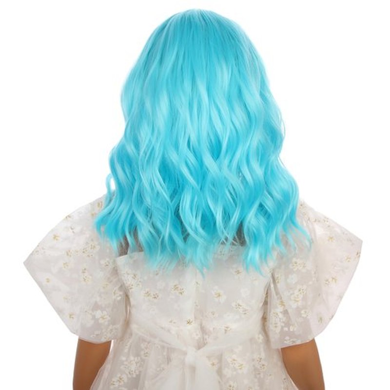 Edivd Teal Blue Wig for Gilrs Kids Short Green Wig with Air Bangs Short Green Child Wavy Curly Wig Heat Resistant Synthetic Wig with Wig Cap