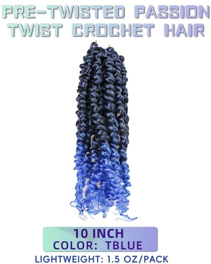hahoness 10 Inch 8 Packs Pre Looped Passion Twist Crochet Hair for Black Women and Kids-Ombre Blue, Super Soft Bouncy Synthetic Braided Hair Extensions(10 Inch-8 Packs,T1B/Blue)