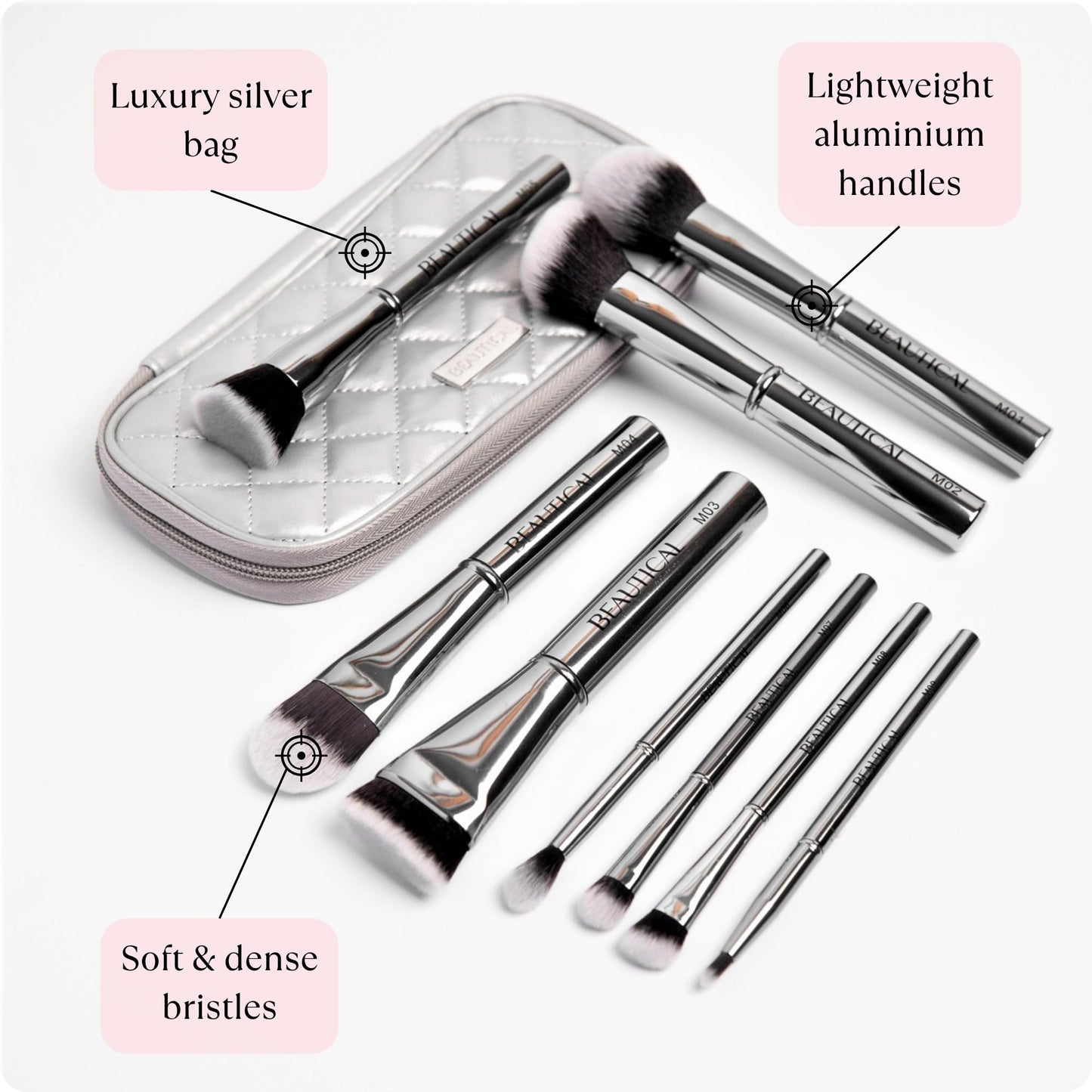 BEAUTICAL Professional Makeup Brush Set – 9 Piece Vegan Brushes with Carry Pouch | Soft Dense Bristles for Liquid, Cream & Powder | Lightweight Aluminum Handles Makeup Brushes For Daily Makeup Routine