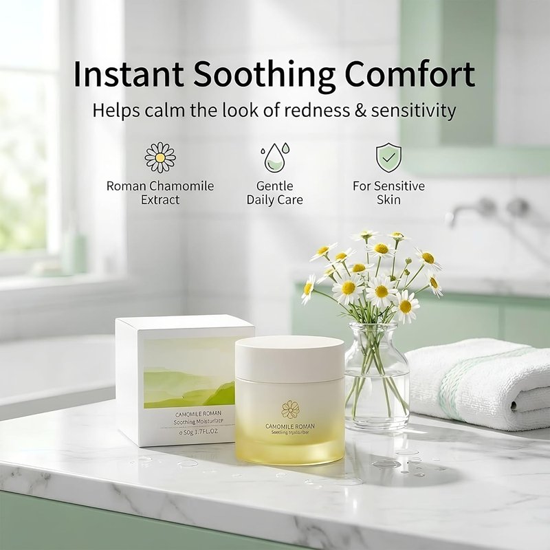 Chamomile Roman Soothing Face Moisturizer Cream - Hydrating Daily Cream for Dry, Oily & Sensitive Skin | 1.7 fl. oz.