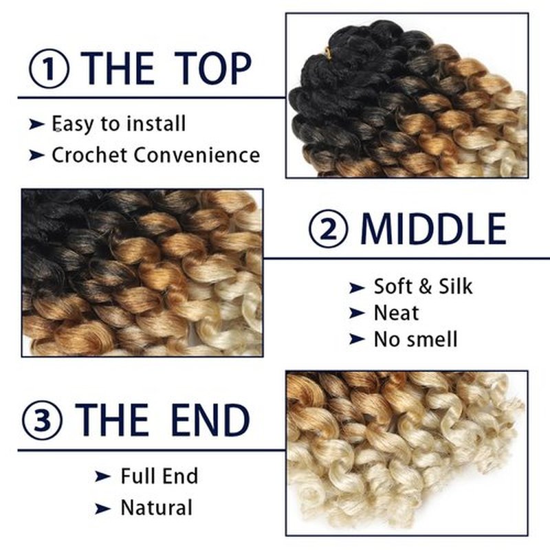8 Inch Ombre Crochet Ringlet Twist Hair Extension (5PCS, 1B/27/613) - Wand Curl, Jamaican Bounce Colored Braids